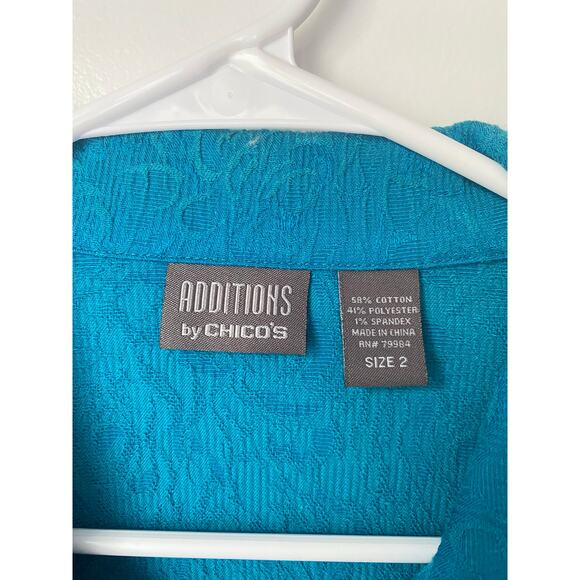 Chico’s Additions Teal Shirt Jacket Sz 2 Textured Utilitycore Artsy Boho Coastal - Picture 4 of 6